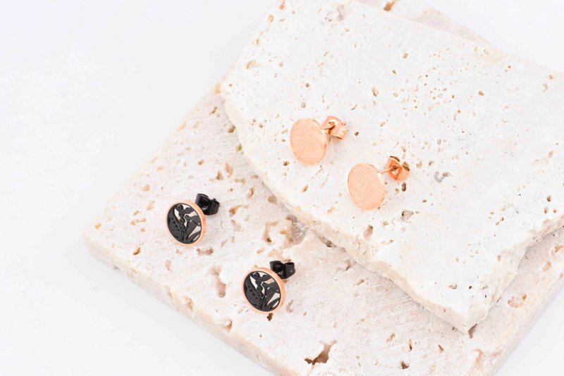 精钢 | 玫瑰黑森林双层颈链 - 耳环/耳夹 - 不锈钢 