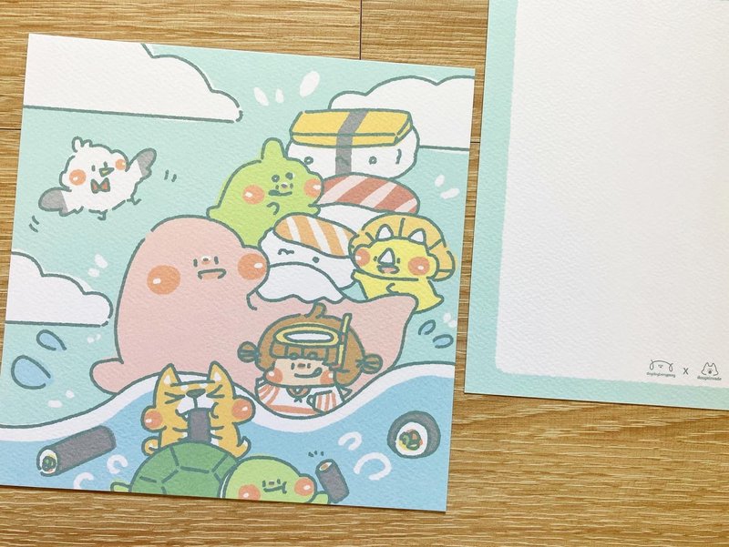 狗狗夹星/原创方形明信片/ 海龟 - 卡片/明信片 - 纸 