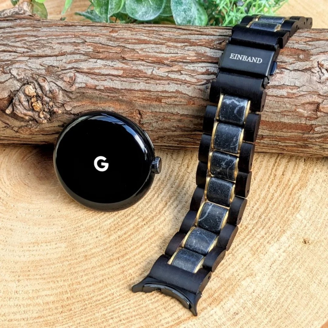 [木表带]EINBAND Google Pixel Watch 天然木表带黑 Marquina x Ebony Wood - 女表 - 木头 黑色