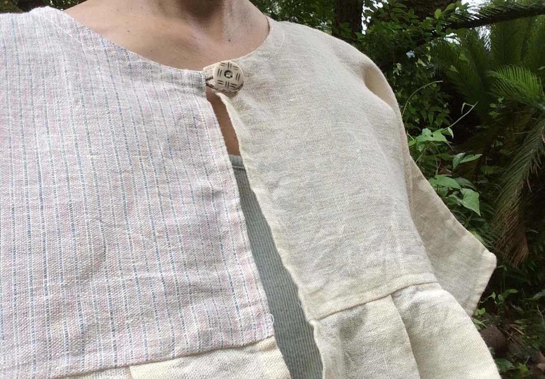 Hand-woven hemp open front blouse A - 女装上衣 - 棉 