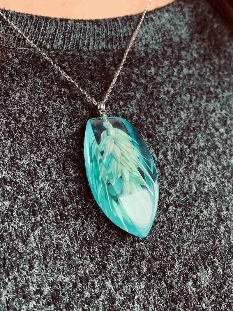 麦、手工树脂与天然木吊坠、麦穗项链、饰品、自然风礼物、中性 - 项链 - 树脂 蓝色