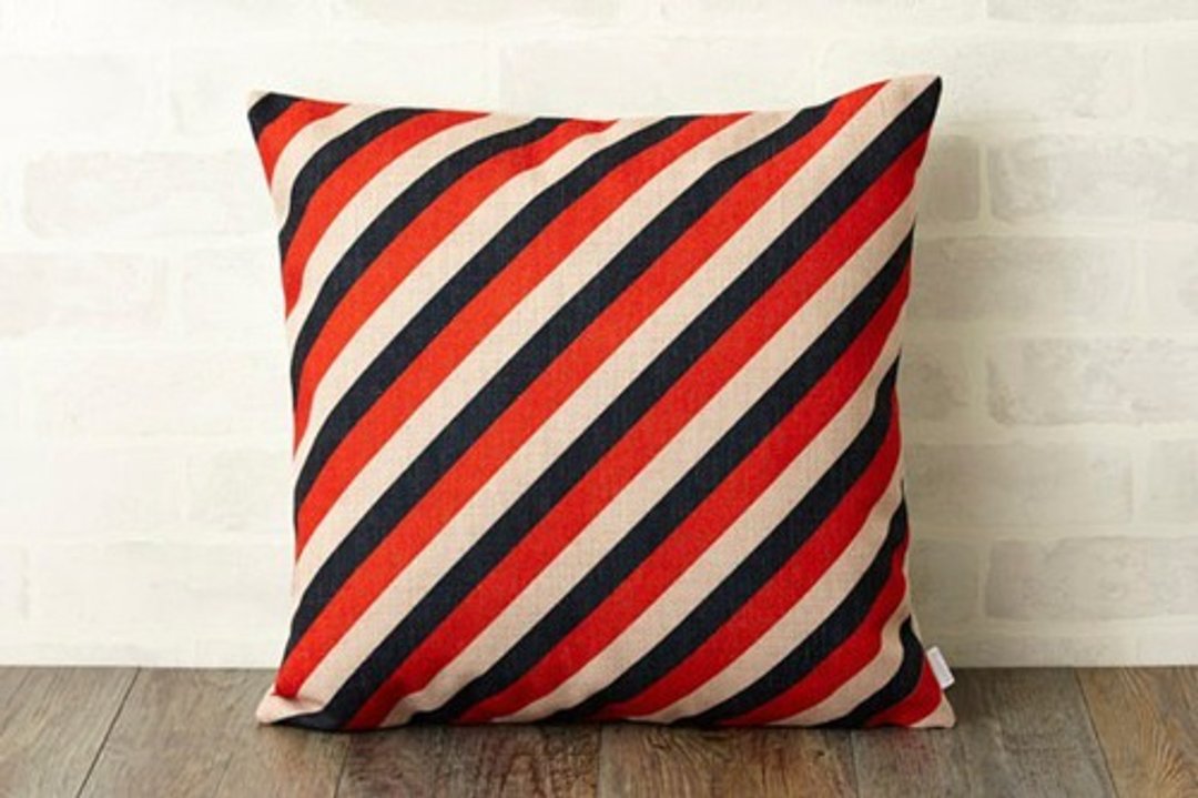Cushion cover 45 × 45cm Natural Linen black red stripe jubileecushionse014a - 摆饰 - 棉 