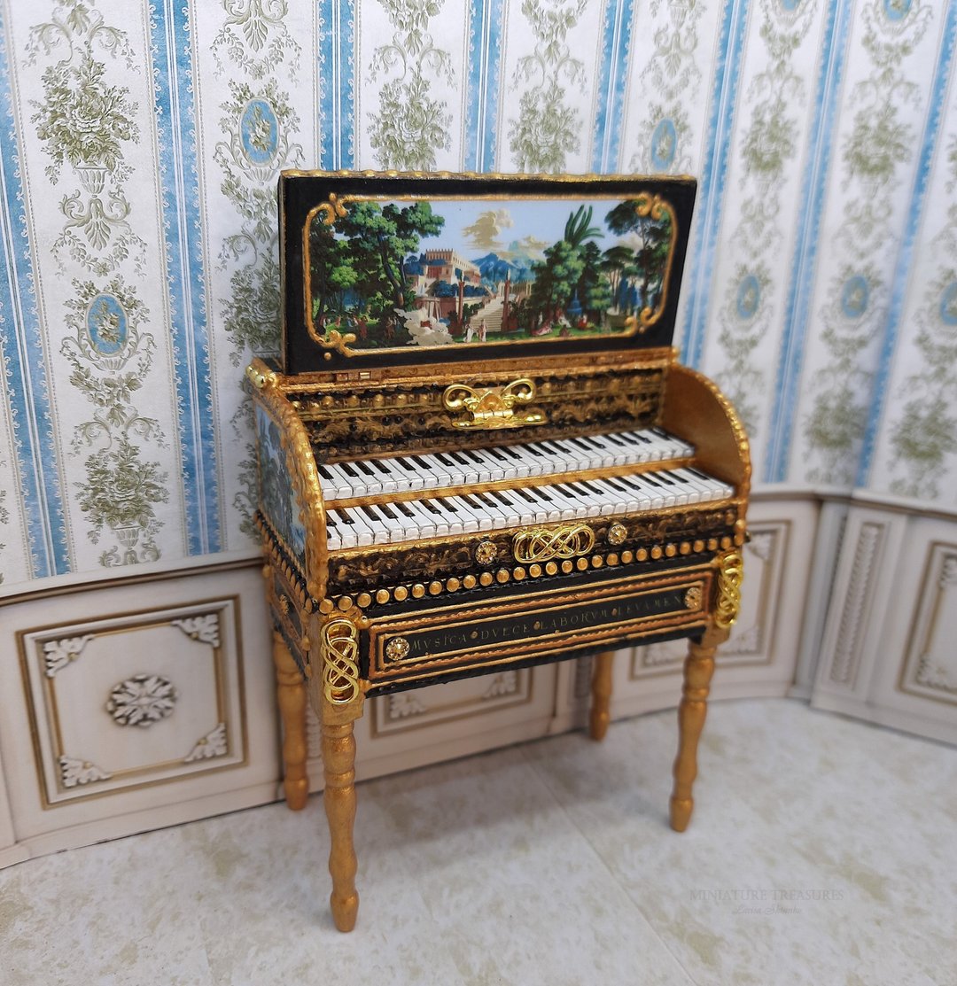 Clavichord. Imitation musical instrument. Dollhouse miniature. Scale 1:12. - 玩偶/公仔 - 其他材质 蓝色