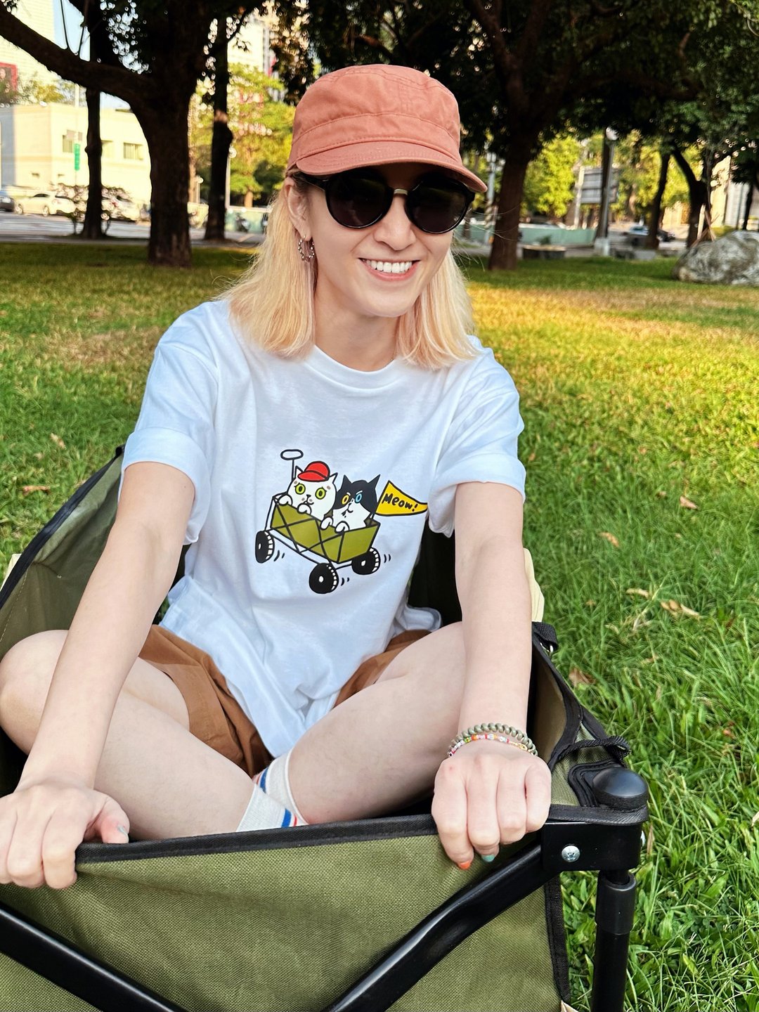山小猫 - Lets Go!  T-shirt - 白T / 滚边T - 男装上衣/T 恤 - 棉 白色