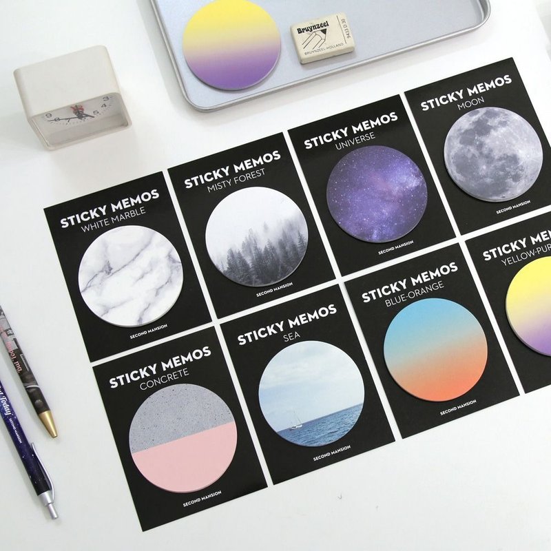 Second-Mansion-大自然星球圆形便利贴-02 白色大理石,PLD62989 - 便条纸/标签贴 - 纸 灰色