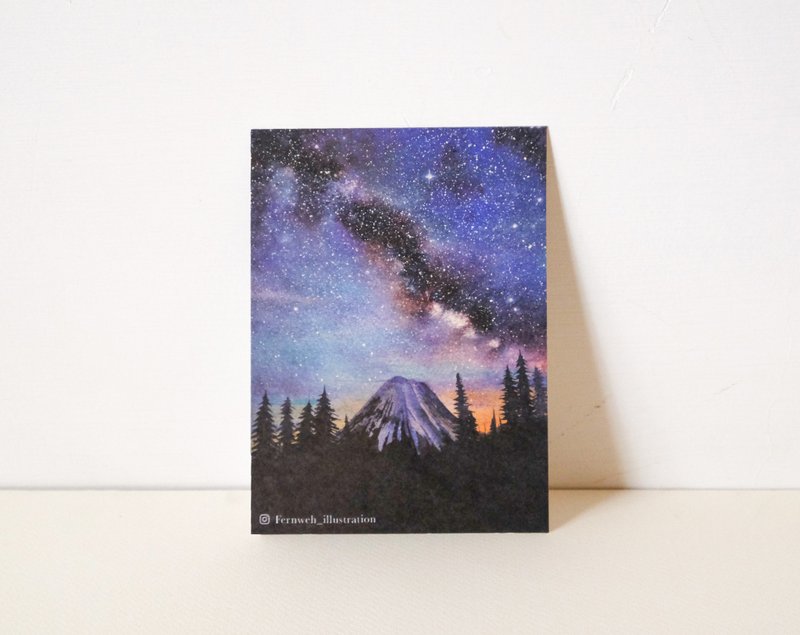 银河下的火山・摘得星辰满袖行・水彩手绘明信片 - 卡片/明信片 - 纸 紫色