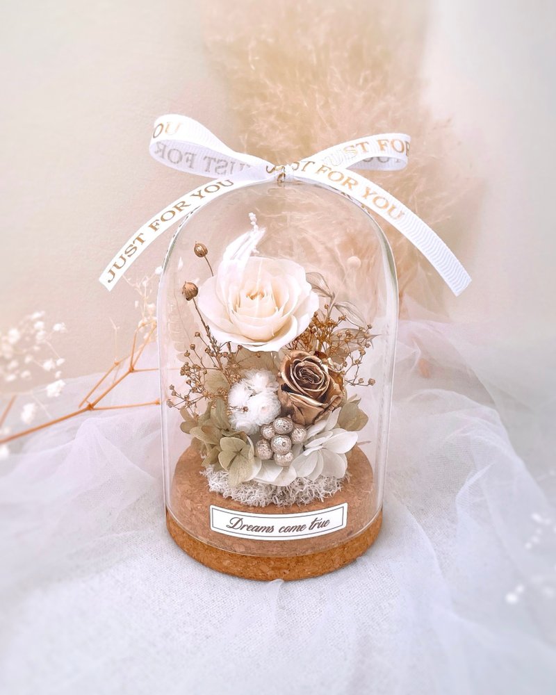 永生花玻璃盅-璀璨白金 l 金色玫瑰 日本玫瑰 情人节礼物 - 干燥花/捧花 - 植物．花 金色