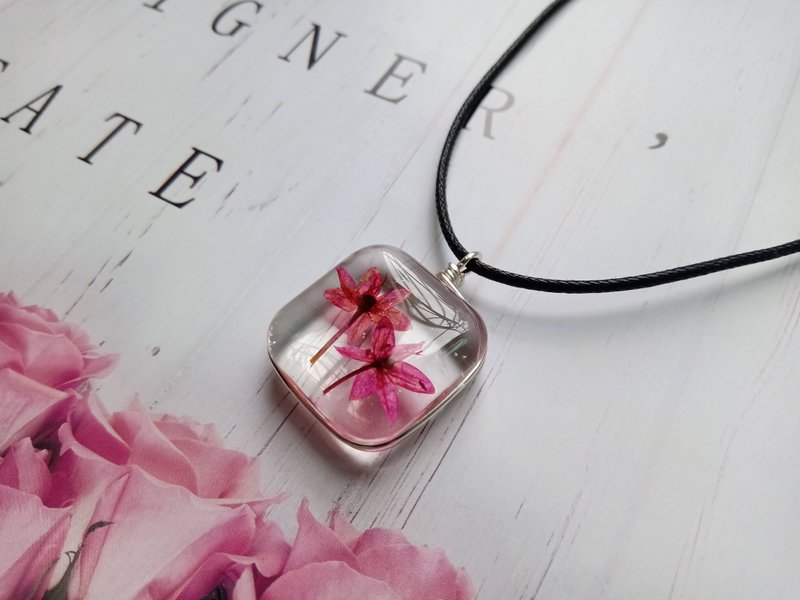 手作饰品| 手作植物项链 | 典雅的小花 | Part 1 - 项链 - 玻璃 红色