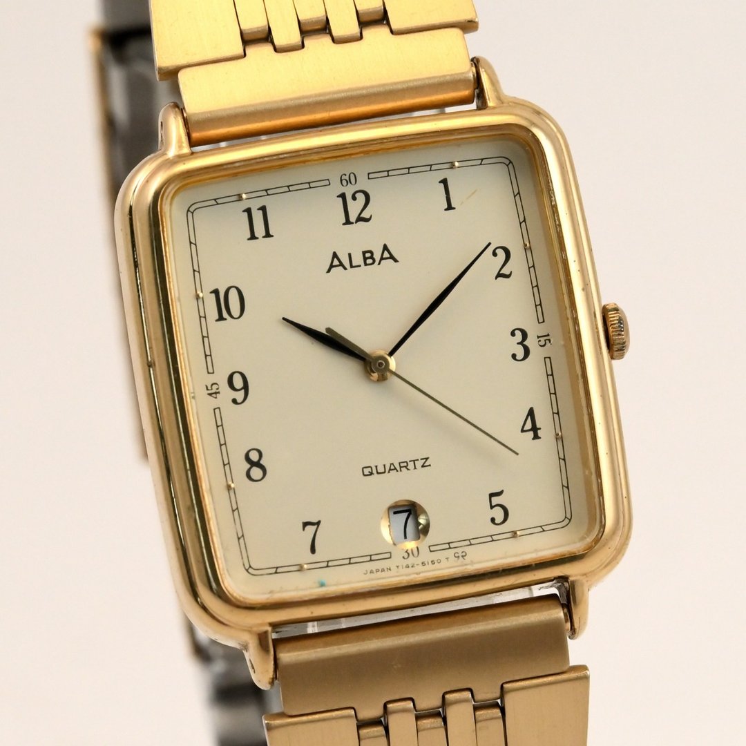 SEIKO ALBA 男表 坦克表型 石英表 金色面盘 Ref.Y142-5070 1994年 古董表 - 男表/中性表 - 不锈钢 金色