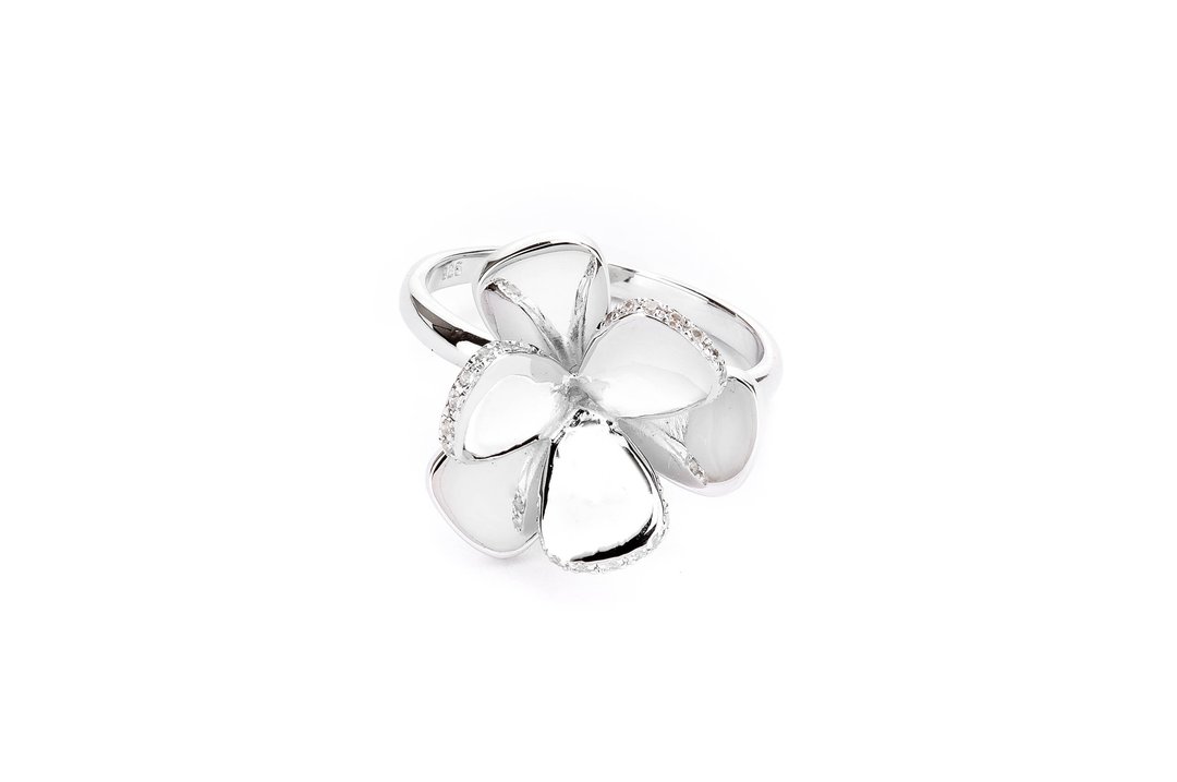 Pavé Duet Clover Ring - White Gold - 戒指 - 纯银 