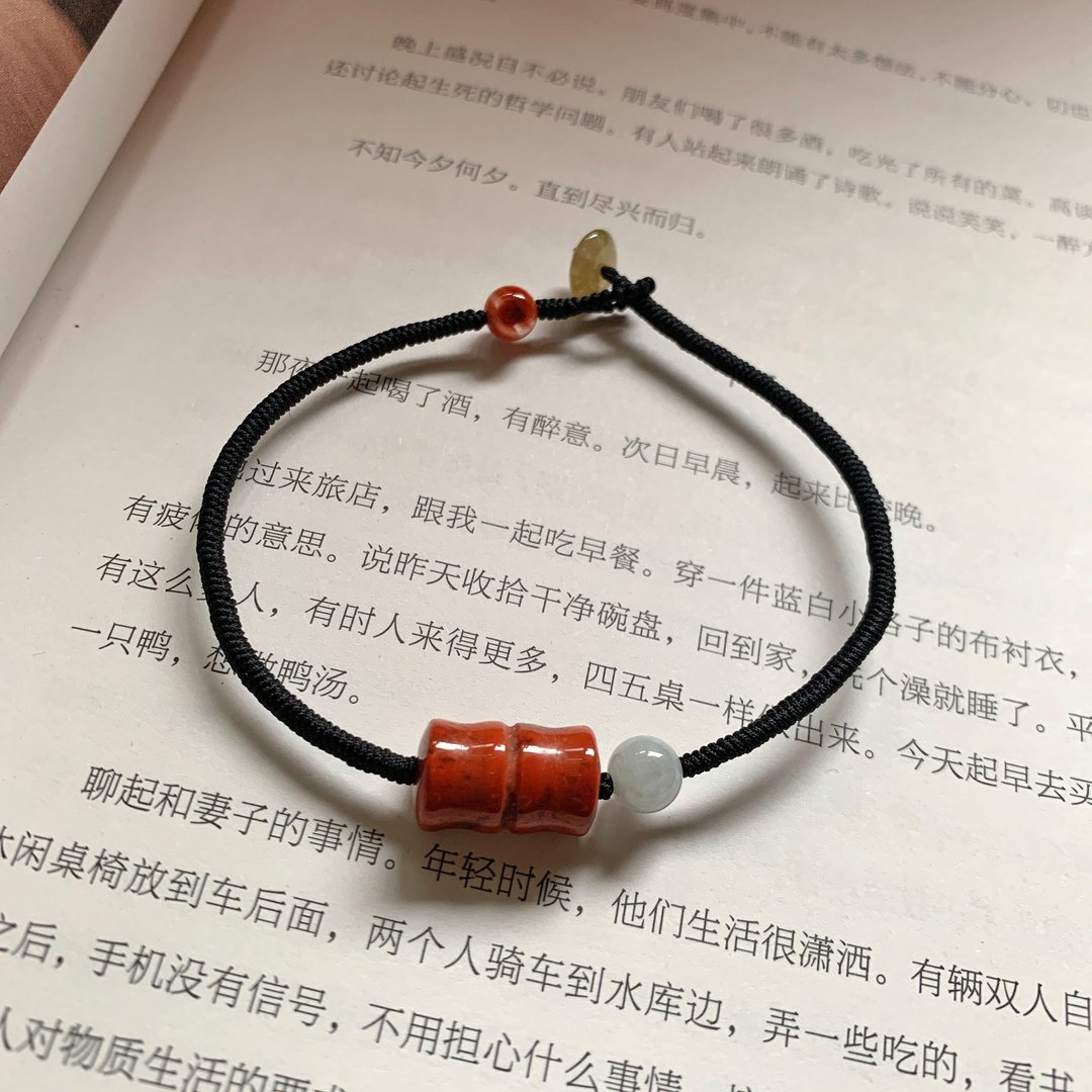 手作 炮竹声声。天然南红竹节复古编织手链 翡翠古典文艺手绳 - 手链/手环 - 玉石 多色