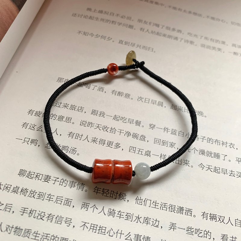 手作 炮竹声声。天然南红竹节复古编织手链 翡翠古典文艺手绳 - 手链/手环 - 玉石 多色