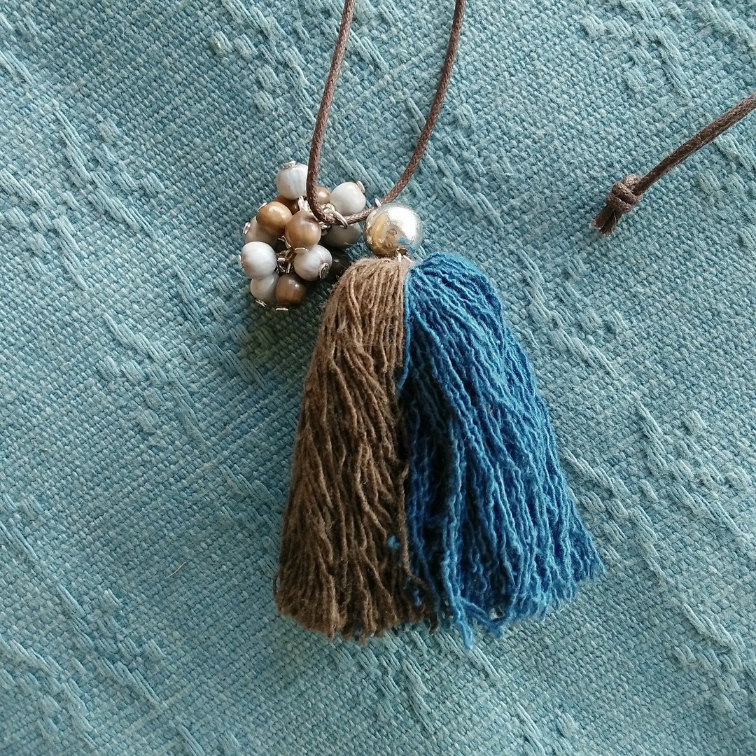 Two-color fringe necklace / Karen silver Barber dye yarn Juzudama job's tears tassel - 项链 - 棉 多色