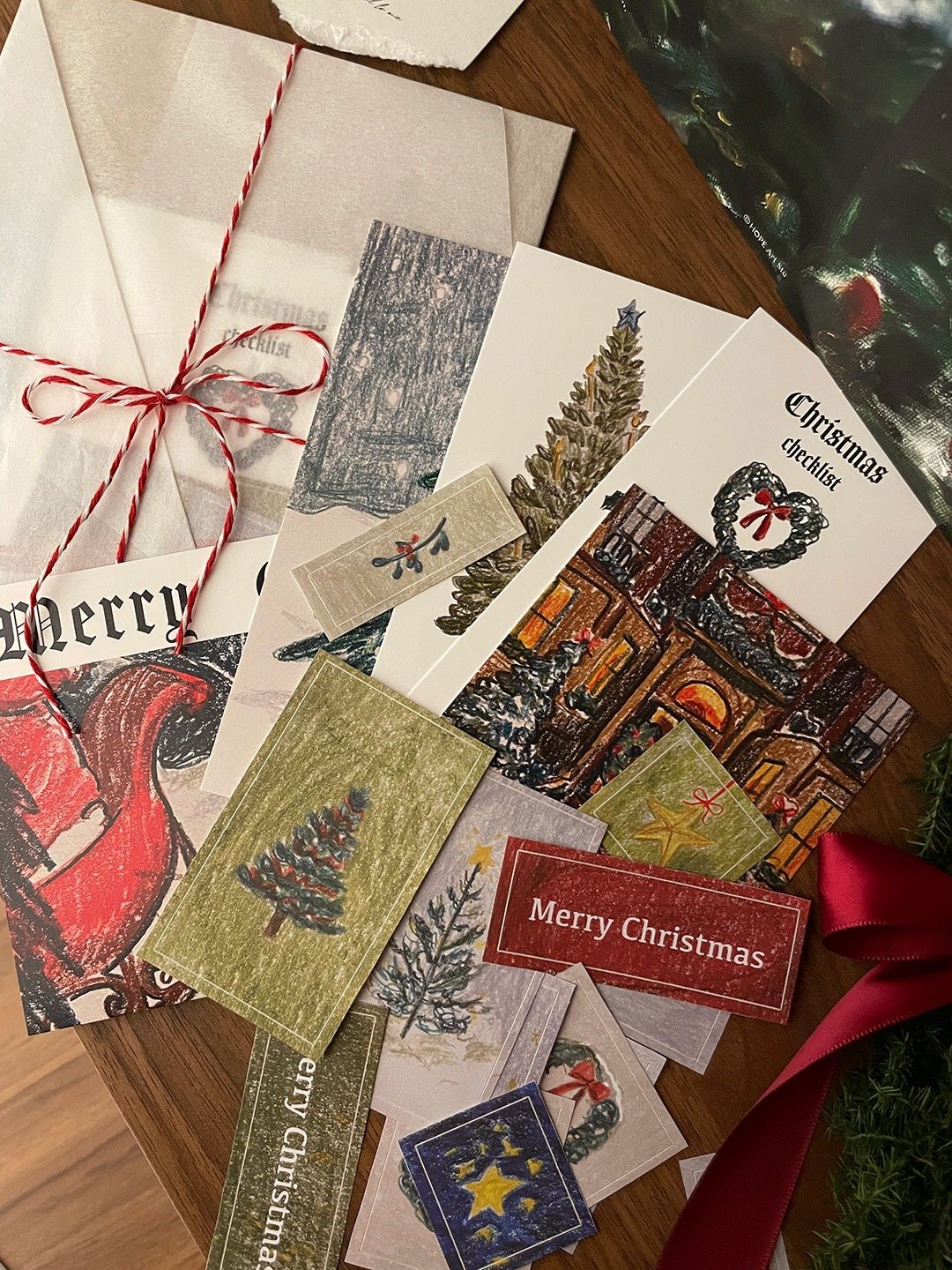 【圣诞礼物Christmas】 卡片贴纸包(19件组) - 卡片/明信片 - 纸 多色