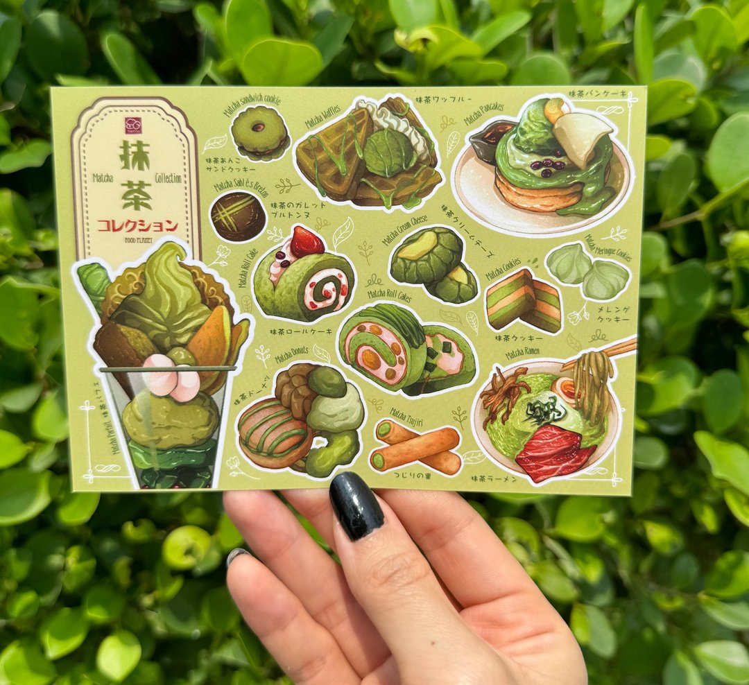 食物插画明信片 - 抹茶组合 - 卡片/明信片 - 纸 