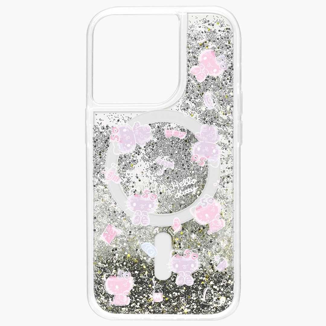 HelloKitty 50周年 银色流沙防摔壳 iPhone 16 15 14 13 Pro Max - 手机壳/手机套 - 环保材料 银色