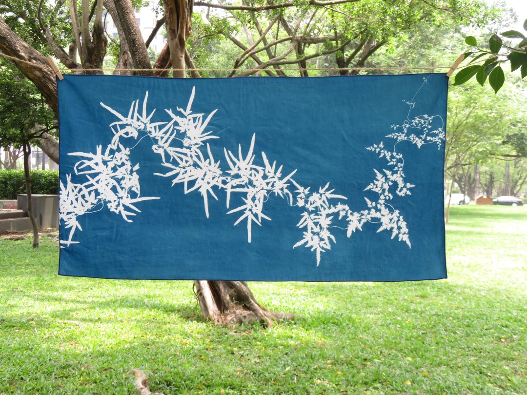 植物剪影。蓝晒挂布 - 海金沙 - 海报/装饰画/版画 - 棉．麻 蓝色