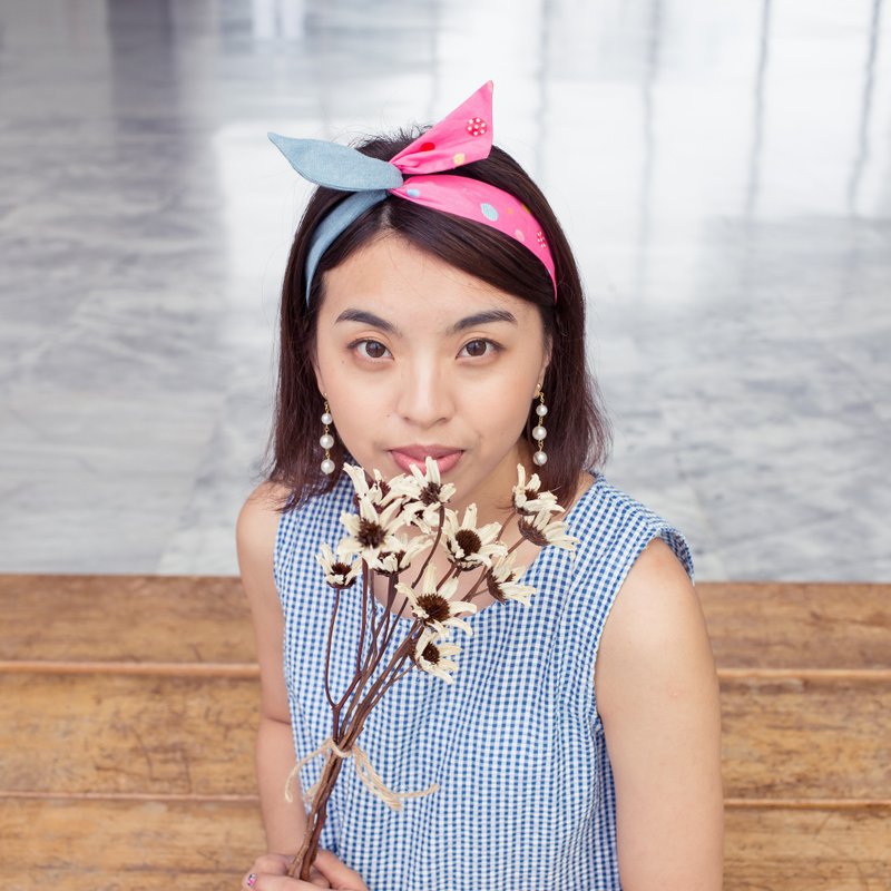 邱比特 / 桃红 点点  / 软铁丝 发带 发箍 - 发带/发箍 - 棉．麻 