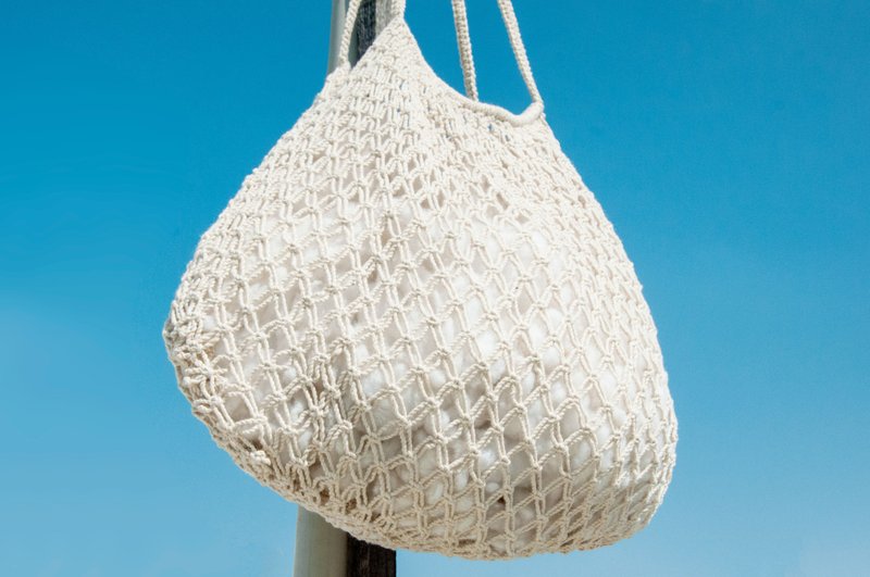 编织棉麻托特包/Tote bag/Market bag//斜背包/侧背包/肩背包-云 - 侧背包/斜挎包 - 棉．麻 白色