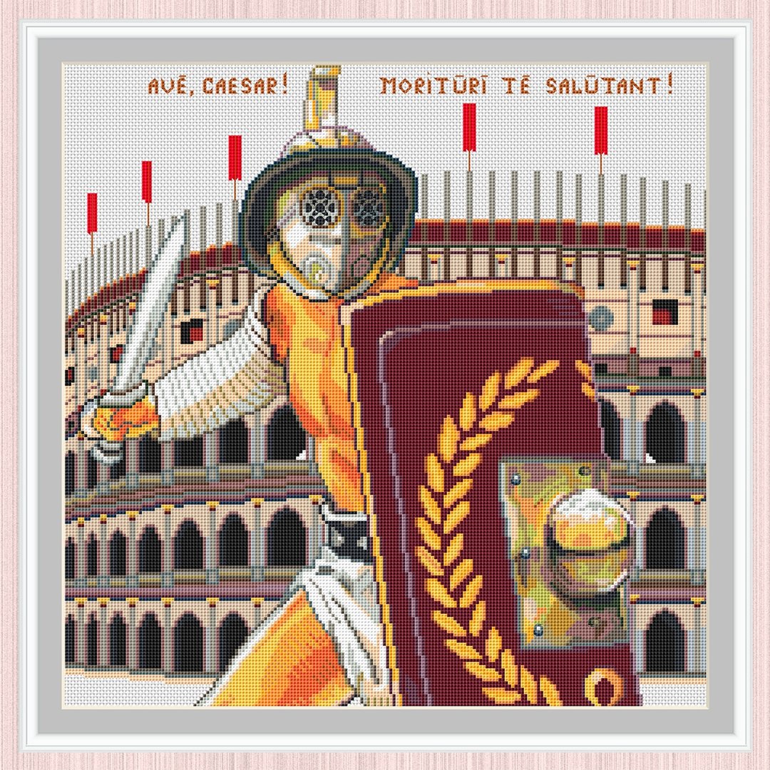 Gladiator Cross Stitch Pattern | Murmillo | Colosseum | Warrior with a sword | - 手工艺教程/工具书 - 其他材质 