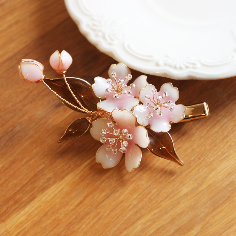 【春之樱】 樱花发夹 手工铜线树脂花朵  发夹 - 发饰 - 树脂 粉红色