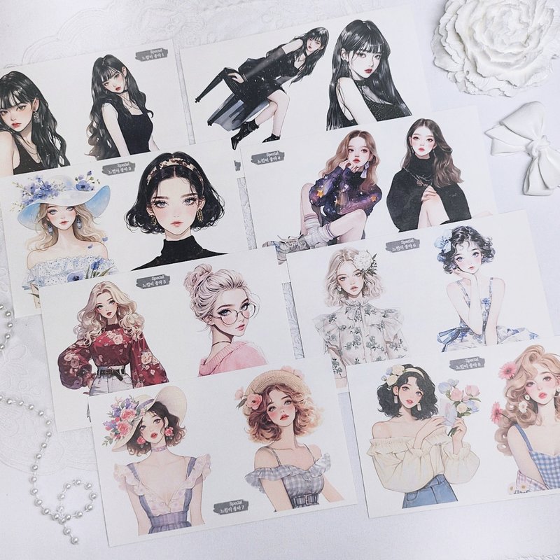 疗愈系女孩纸胶带 - 贴纸 - 纸 