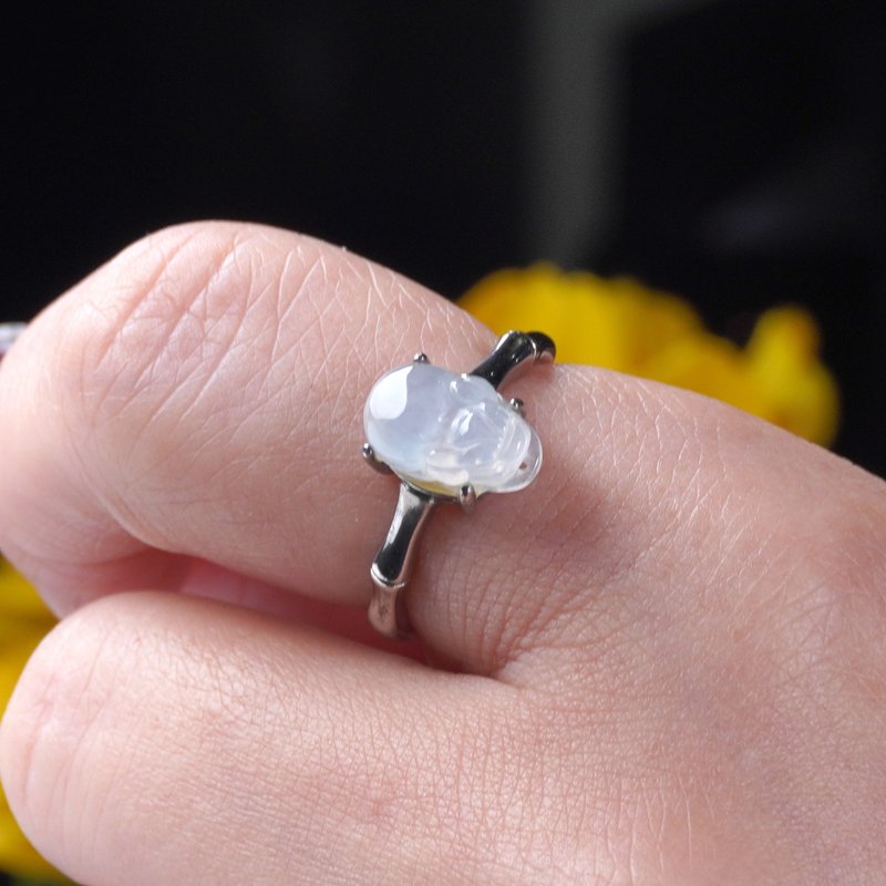 【招财神兽】冰种翡翠貔貅戒指 925纯银 |天然缅甸玉翡翠A货|送礼 - 戒指 - 玉石 透明