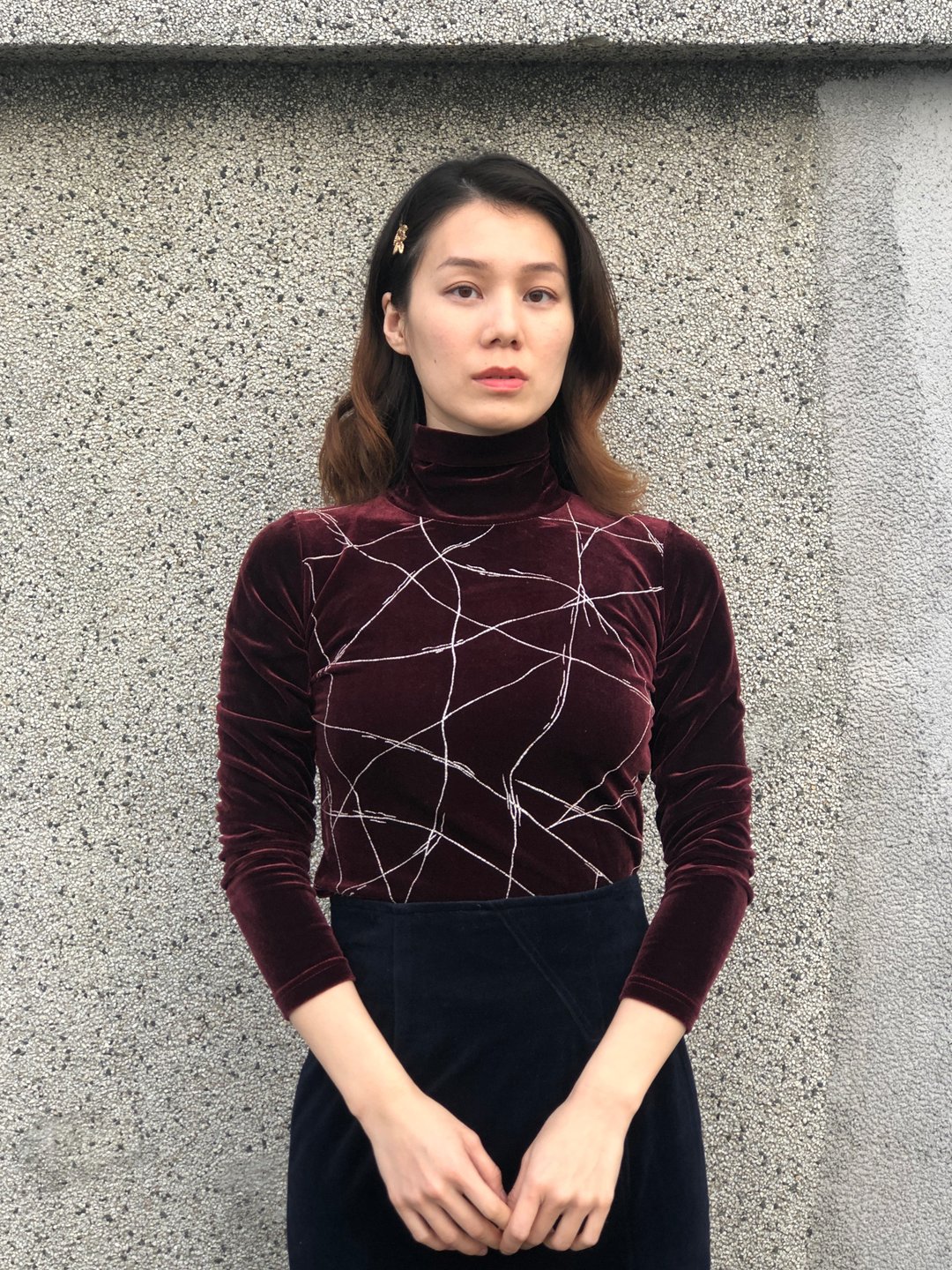 绒布线线交错上衣 - 女装上衣 - 其他材质 
