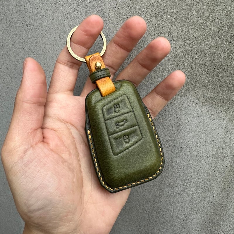 Skoda 磨砂油蜡 钥匙皮套 Octavia combi kamiq kodiaq fabia - 钥匙链/钥匙包 - 真皮 蓝色