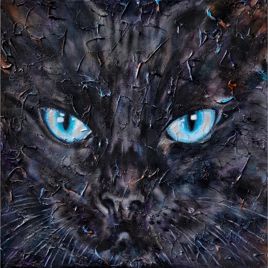 黑猫画布油画肖像原创收藏墙艺术 - 墙贴/壁贴 - 其他材质 多色