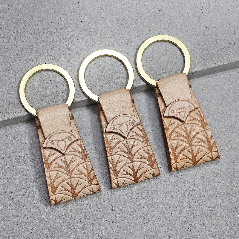 在森林里的鹦鹉 ∣ 小鹦/牡丹/阿苏儿 · 原色皮革钥匙圈 - 钥匙链/钥匙包 - 真皮 卡其色