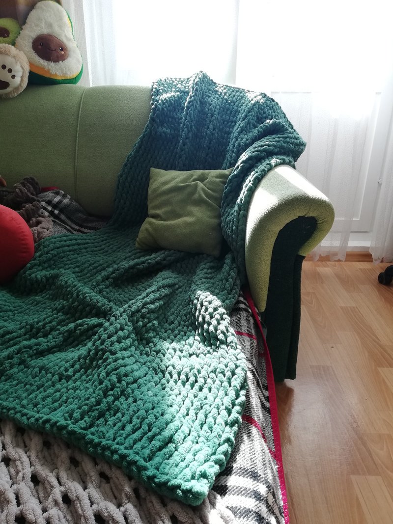 Weighted blanket faux fur sofa cover custom handmade bedspread - 被子/毛毯 - 聚酯纤维 绿色