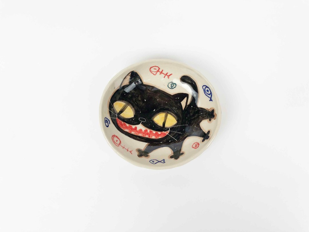 Nice Little Clay 手工彩绘小碟 快乐黑猫 0304-31 - 浅碟/小碟子 - 陶 多色