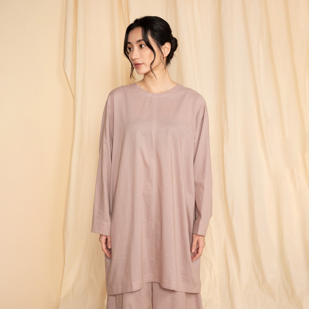 新月长版茧型上衣_珊映 - 女装上衣 - 棉 粉红色