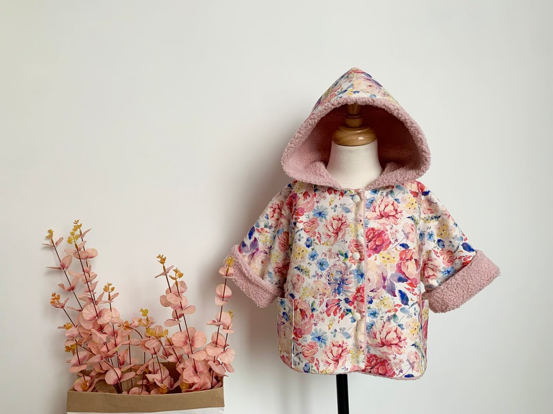 手作外套 高级手工服饰 子供服 外套 毛毛外套 羊羔绒 现货 花 - 童装上衣 - 棉 粉红色