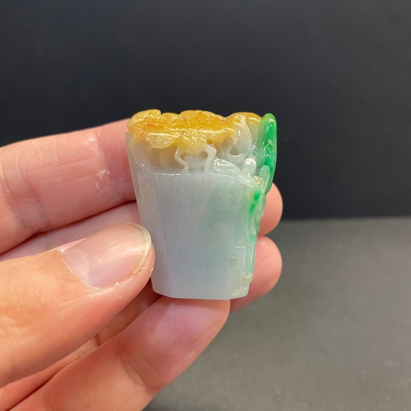 瀚玉珠宝 天然A货翡翠 三彩蜻蜓山水小摆件 天然缅甸玉 黄加绿 - 其他 - 玉石 
