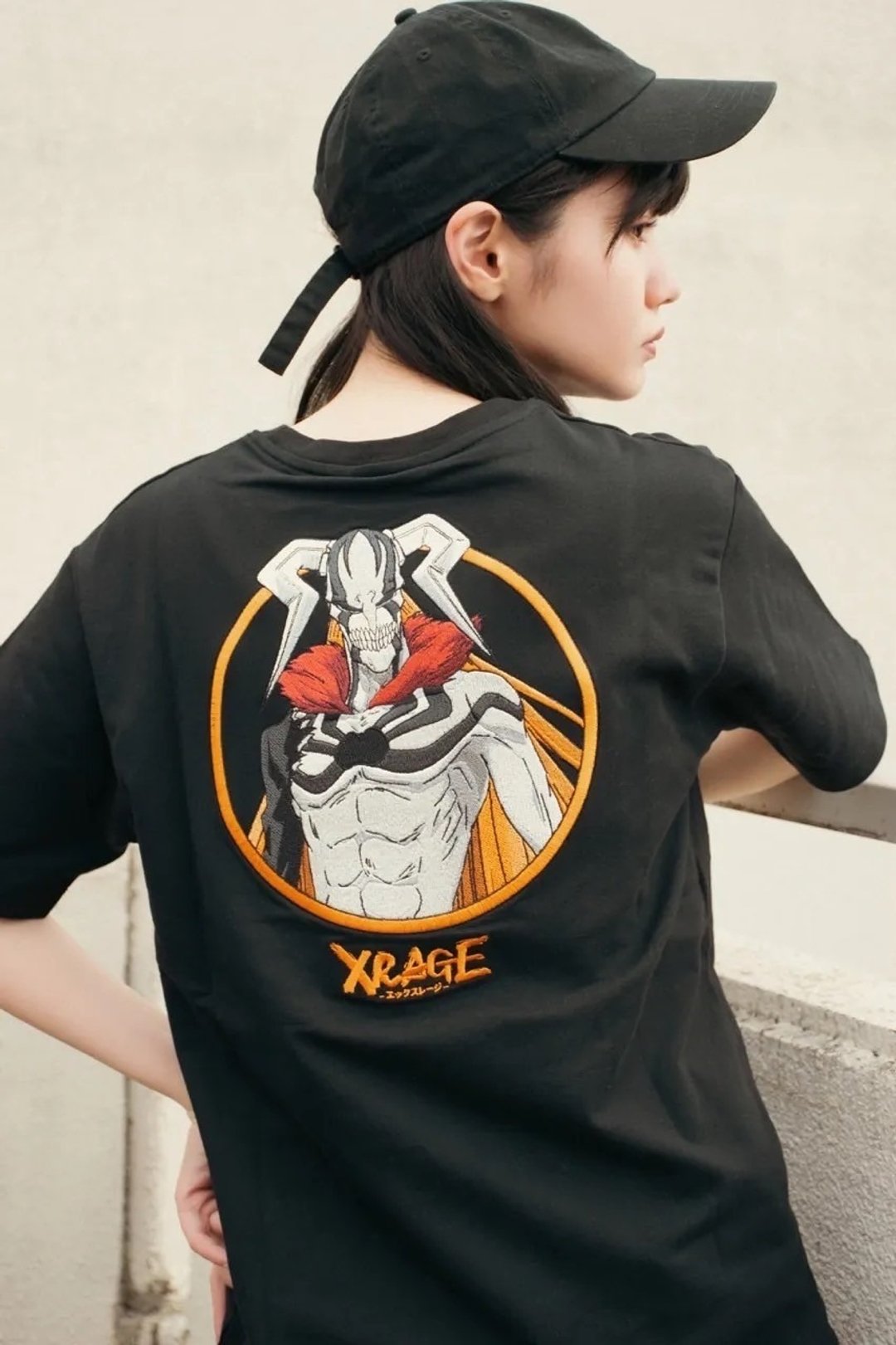 【XRAGE X 死神BLEACH联名】完全虚化 重磅纯棉刺绣短T-shirt - 男装上衣/T 恤 - 棉 黑色