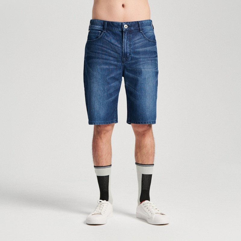 EDWIN 男款 冰河玉斜纹 迦绩JERSEYS 宽丹宁短裤 (拔洗蓝) #裤子 - 男士短裤 - 棉．麻 蓝色