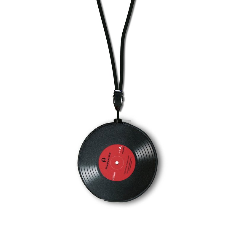 颈挂式唱片小置物包/钥匙包/钱包 (复古 黑胶 唱盘 Vinyl record) - 其他 - 聚酯纤维 黑色