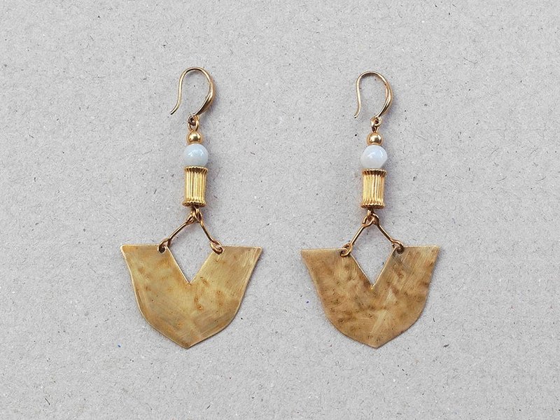 船锚几何型白玉黄铜耳环/夹式耳环 - 耳环/耳夹 - 宝石 白色