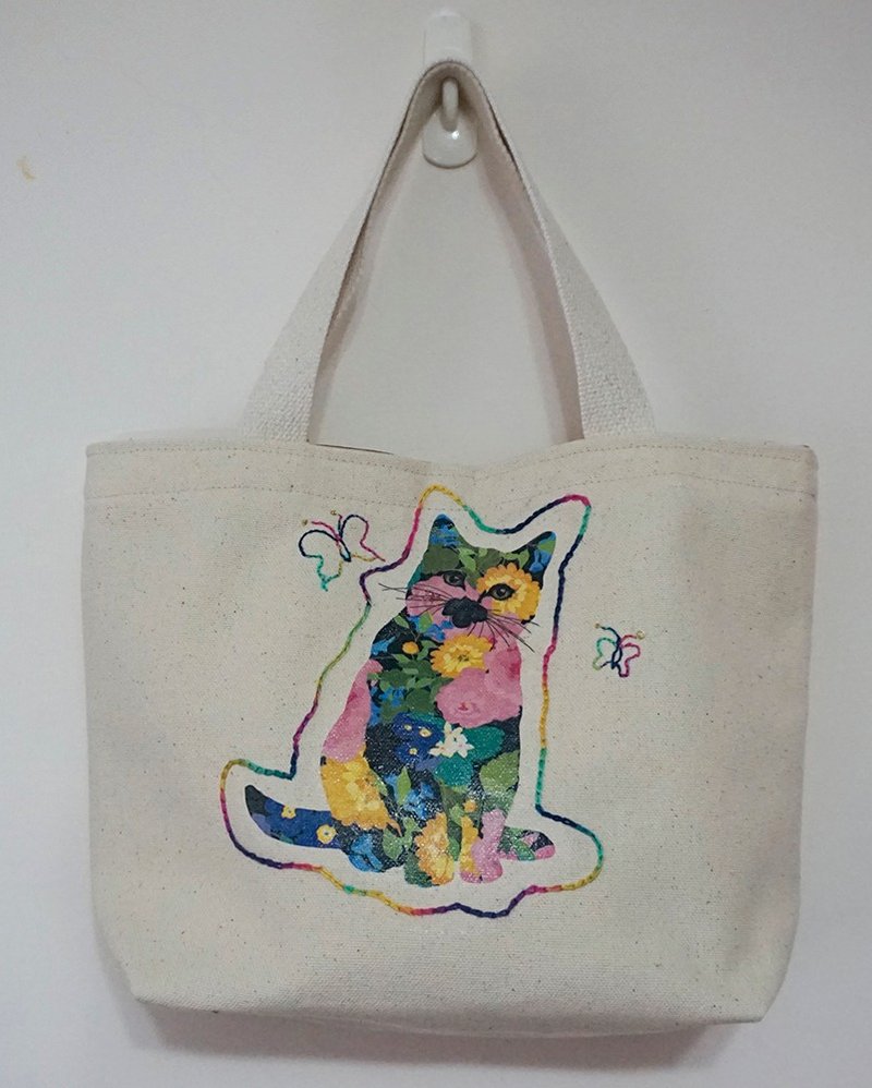 猫咪手提袋手拿袋购物袋 - 手提包/手提袋 - 棉．麻 卡其色