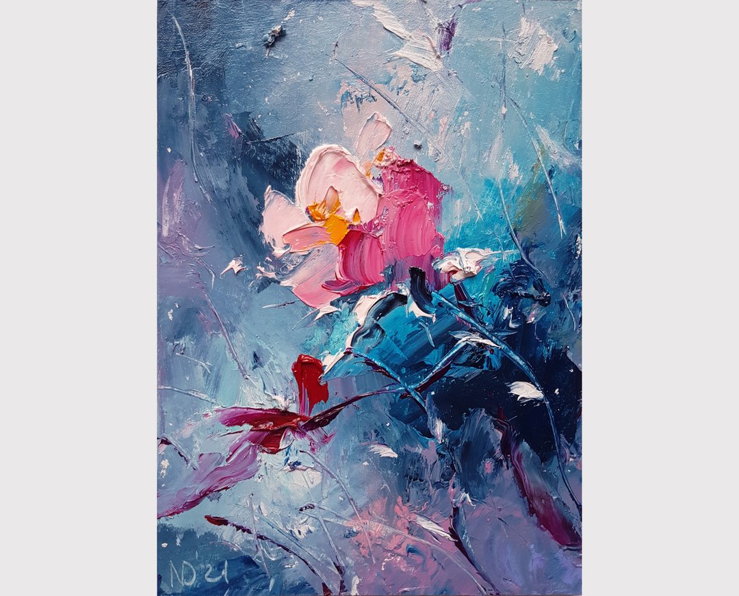 Abstract Pink Flower Painting Original Small Oil Still Life Artwork Floral Art - 海报/装饰画/版画 - 其他材质 粉红色