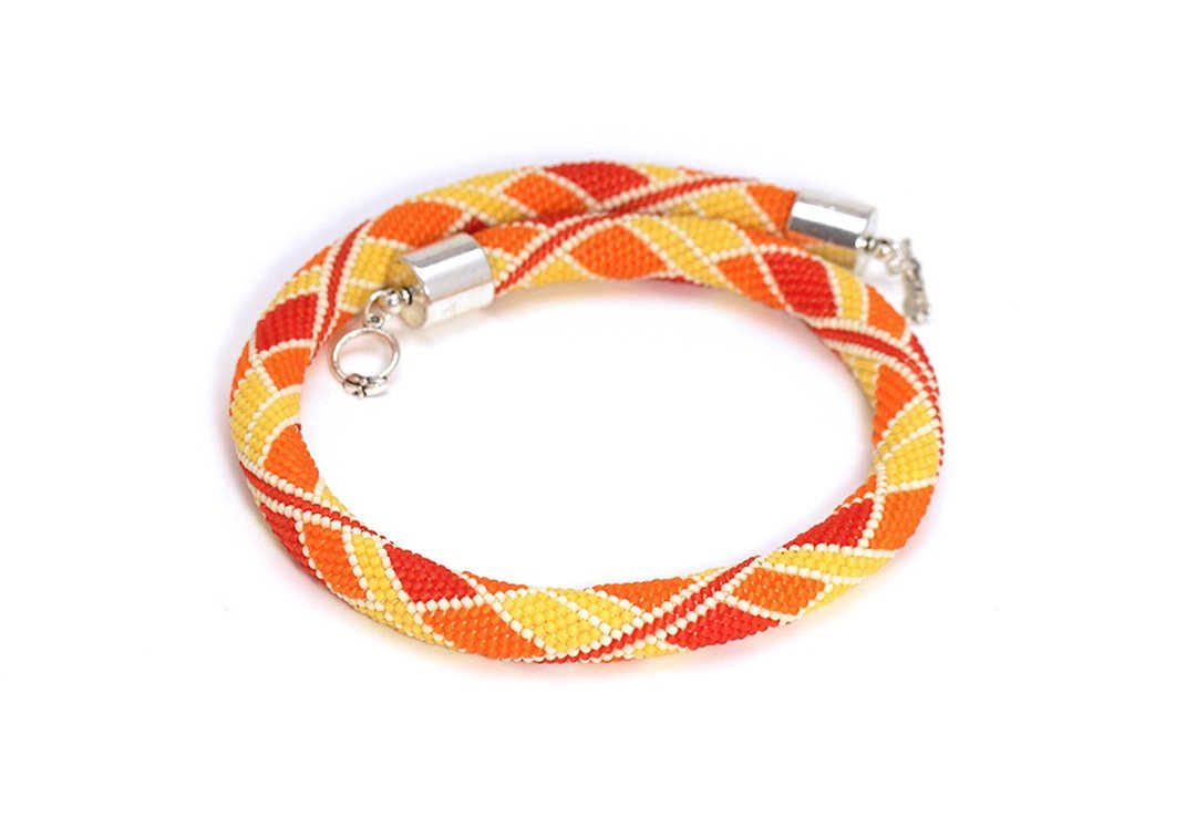 Bead Crocheted Necklace Seed Bead Necklace Red Orange Choker Fashion Necklace - 颈链 - 琉璃 橘色