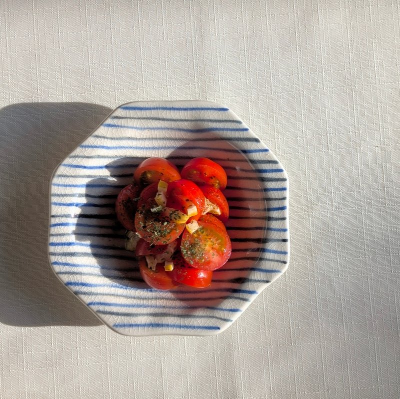 异色钴蓝条纹八角盘（小） - 浅碟/小碟子 - 陶 