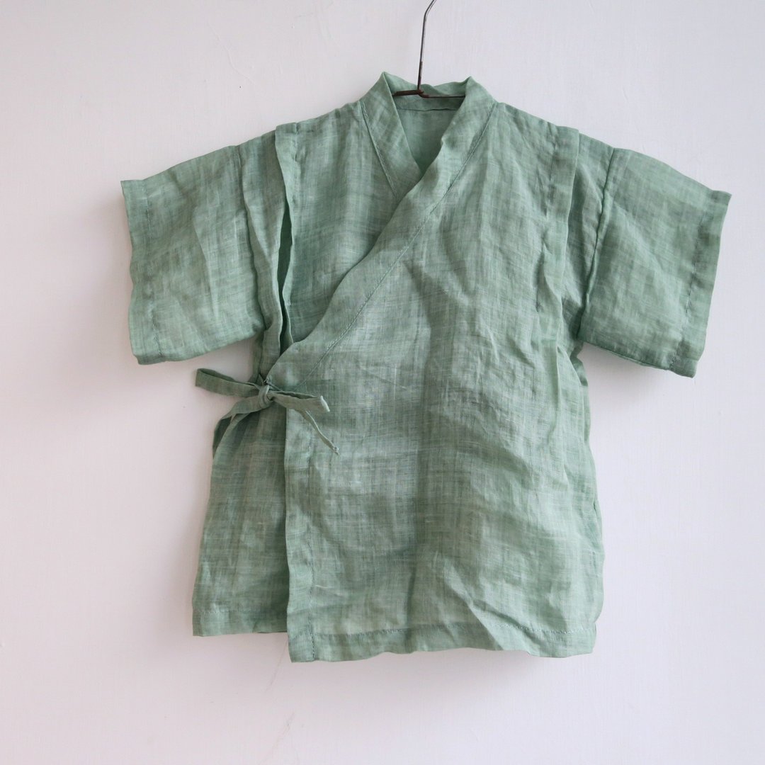 福利品 | 成长过渡调整型绑带日式甚平儿童上衣 |  纯麻 | 初芽绿 - 其他 - 棉 绿色