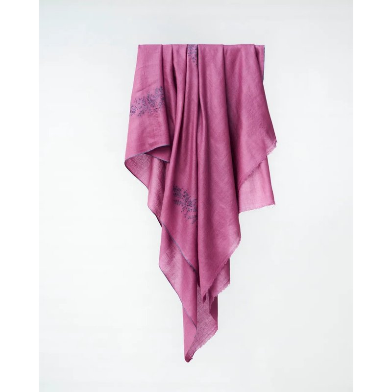 粉红色花丛手工刺绣/克什米尔手工披肩100% Pashmina羊绒 - 围巾/披肩 - 羊毛 粉红色