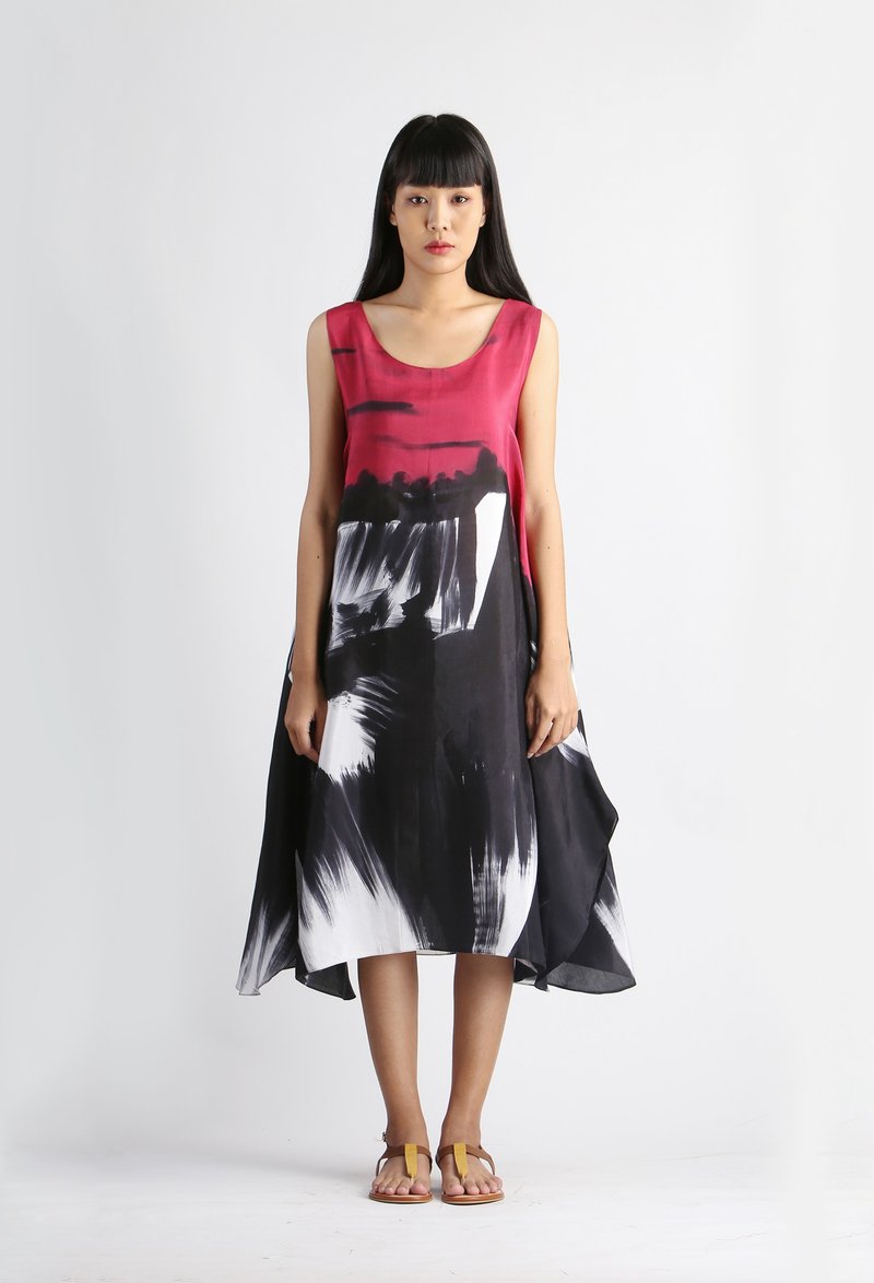 Dress Hand Paint Soft Cotton for vacation Holidays Summer - 洋装/连衣裙 - 棉．麻 黑色