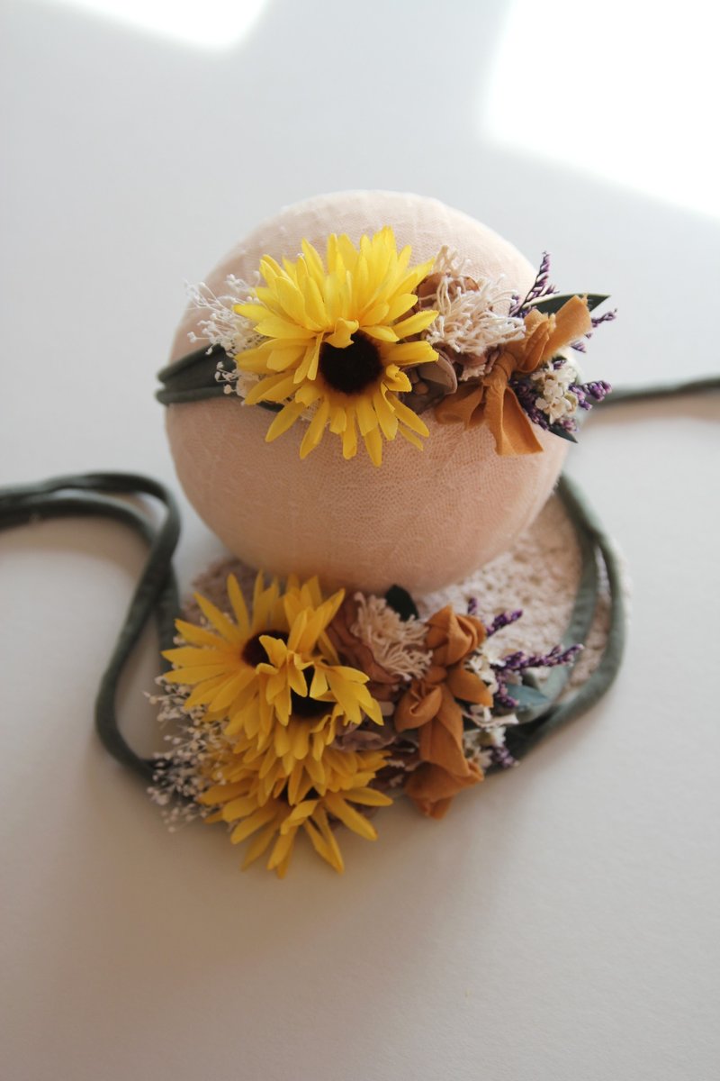 婴儿头带 宝宝头带 婴儿头饰 头饰 弥月礼物 弥月头饰 百日宴头饰 - 婴儿帽/发带 - 棉．麻 黄色