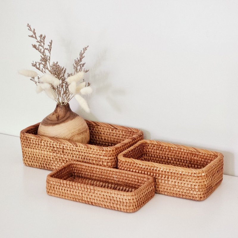 Multipurpose storage box, handmade, rattan work - 收纳用品 - 木头 咖啡色