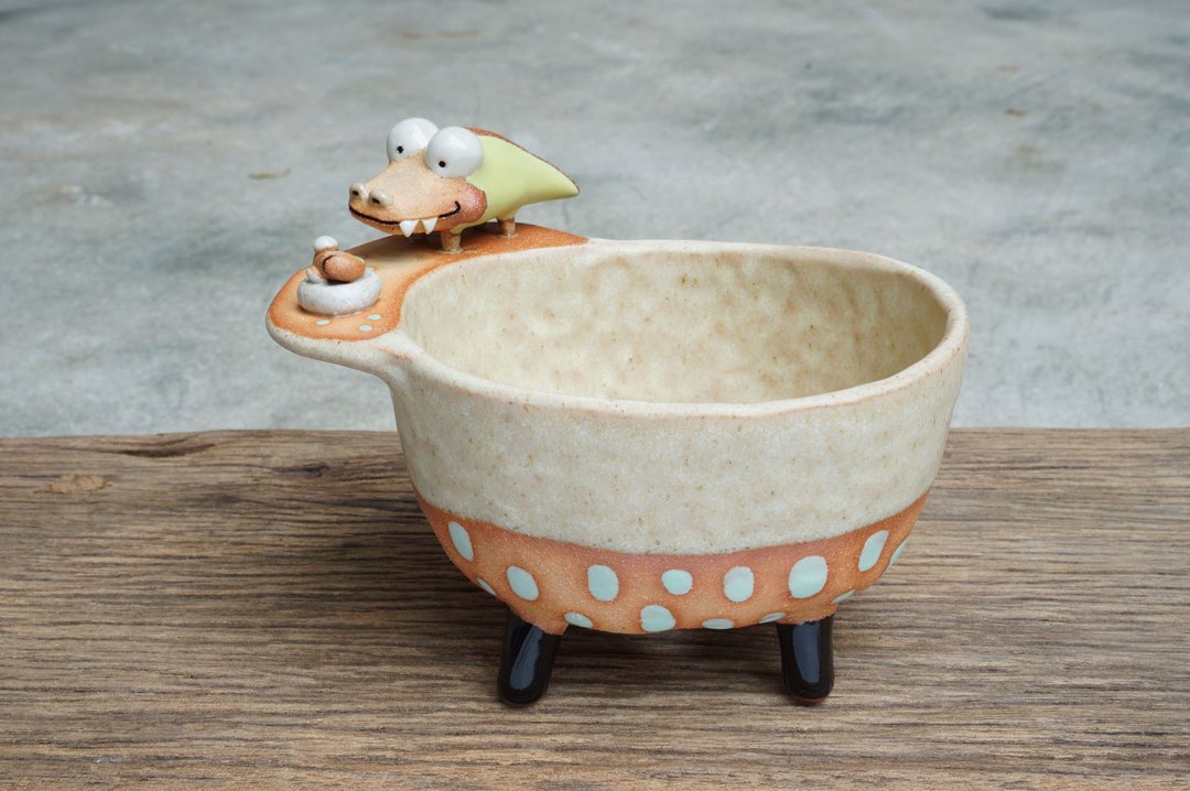 Plant pot with a crocodile ,lithops,cactus,ceramics,pottery,handmade - 花瓶/陶器 - 陶 多色